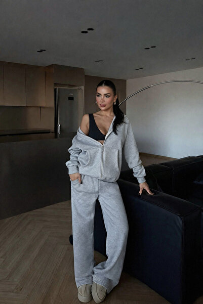 BARLİZ Women's Hooded Zippered Baggy Cardigan Set