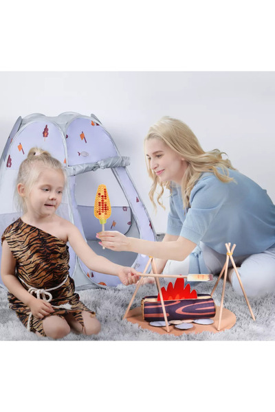 TUMAMA KIDS Set Joacă Cort Camping Tumama, cu Accesorii Incluse, +3 Ani, Gri