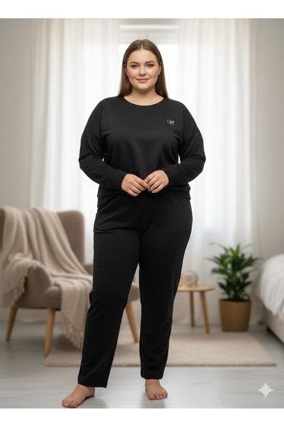 sleeproom Women's Black Lycra Comfortable Tracksuit Set