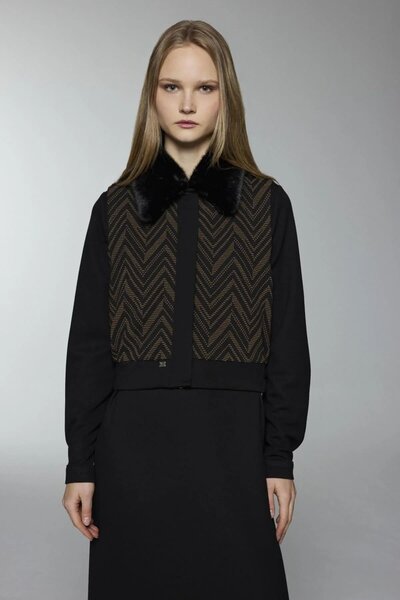 Zühre Fur Collar Patterned Brown Double Suit 1698