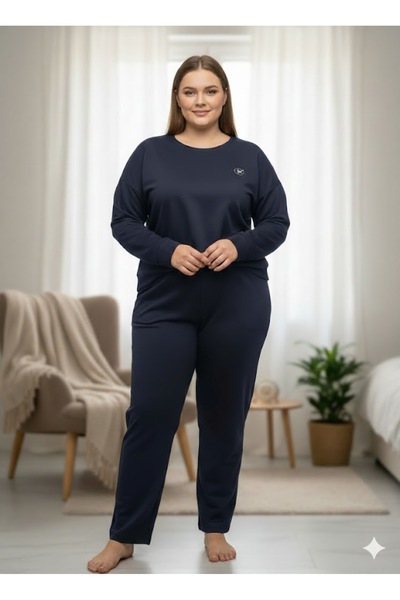 sleeproom Women's Navy Blue Lycra Comfortable Tracksuit Set