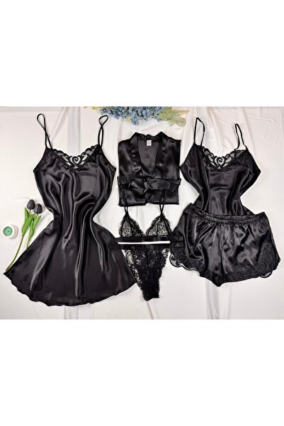 ROZENİN LINGERIE 6 Parça Sabahlık Gecelik İç Çamaşırı Takımı Çeyiz Seti
