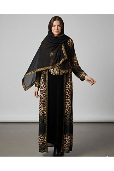 ARDSU Stone Embellished Velvet Dress, Tulle Kaftan, Tulle Shawl, 3-Piece Set