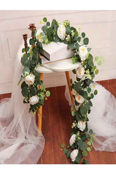 ROVERIM Artificial Flower Garland, 220 cm, 12 Roses, Event Decor, Wedding, Ba...