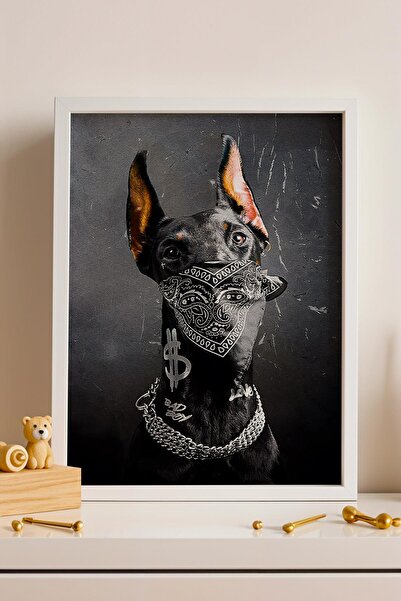 Saturn Bad Dog Framed Painting Bandana  Doberman Dog Hip-Hop Fans Gift Modifi...