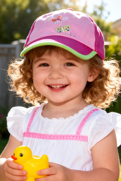 Bay Şapkacı قبعة صيفية مطرزة على شكل فراشة وردية للفتيات - قبعة قطنية للحماية...