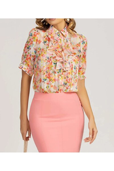 AVARO Fashion AVARO office shirt with printed voile frill with lurex thread