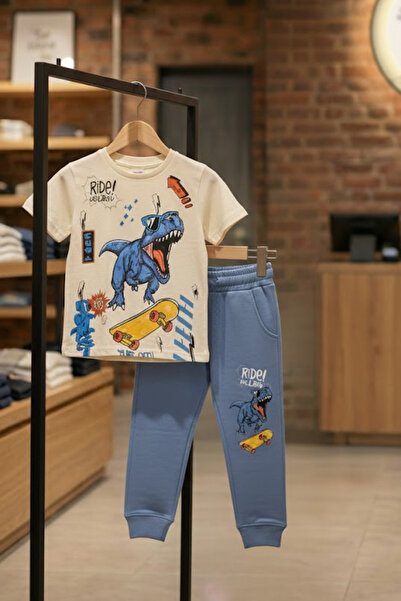 Zekalya Set pentru băieți, cu imprimeu cu dinozauri pe skateboard, din jerseu...