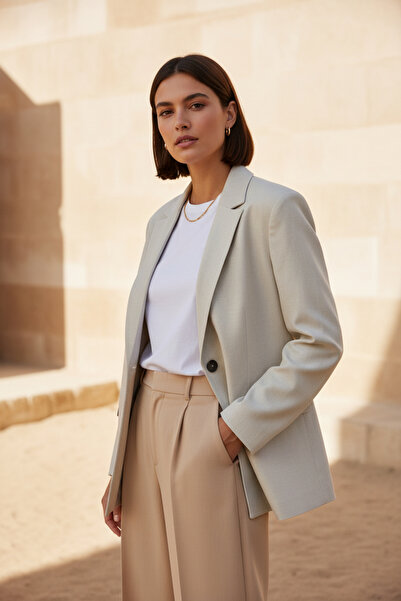 the blazer obsessed Women's Beige Linen 40% Blended Blazer Jacket