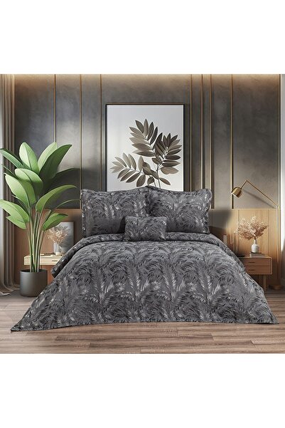 Calantha Home Collection Nevada 4 Parça Gri Çift Kişilik Çiçekli Yatak Örtüsü...