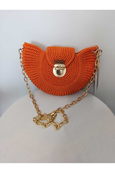 Sk handmade kadin el yapımı midye canta turuncu