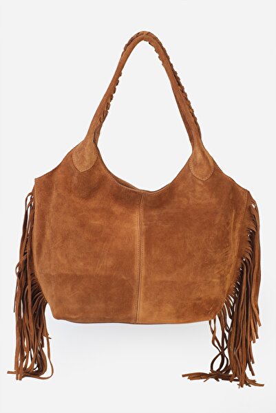 Alessia Bag Valeria Tassel Detailed Genuine Suede Leather Bag