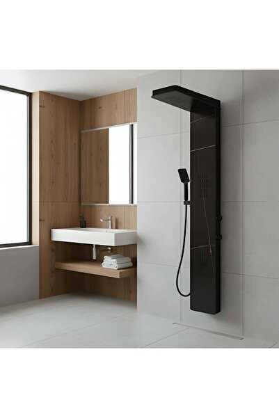 Olivy Panou de duș din marmură neagră – Design premium cu duș fix, hidromasaj...