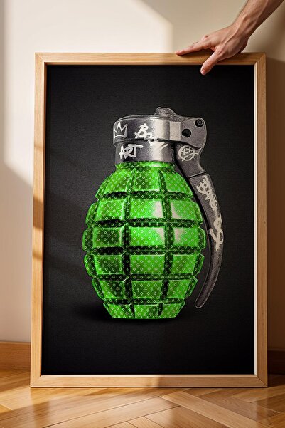 Saturn Pictură înrămată cu graffiti cu grenadine verzi, design de lux, artă s...