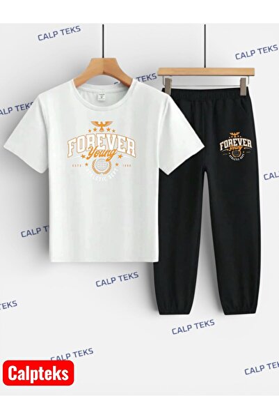 CALP TEKS SET PENTRU COPII CU IMPRIMEU FOREVER YAZI (TRIOC ȘI PANTALONI DE TR...