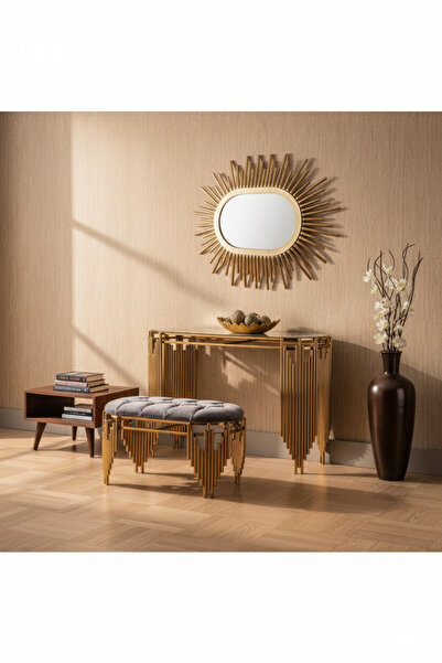 Hediselim Gold Piyano Model Lüx Dresuar Takımı Ayna ve Puf