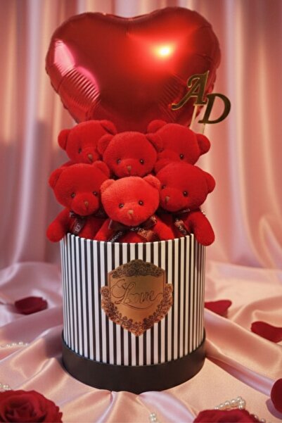 Livra Gift Kişiye Özel Harfli Kırmızı Peluş Ayıcık Buketi & Kalp Balonlu Özel...