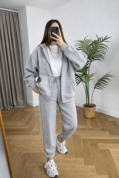 BARLİZ طقم بدلة رياضية نسائية بقلنسوة وسحاب من 3 قطع