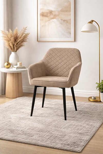 N.zone كرسي جلوس مبطن بتصميم دايموند مودرن – قماش فاخر مع أرجل معدنية سوداء(5...