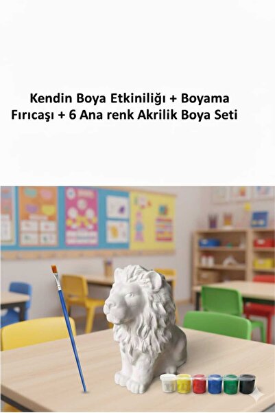 Giyimodam Kendin Boya Etkinliği Aslan Biblo+6 ana renk akrilik boya+boyama fı...