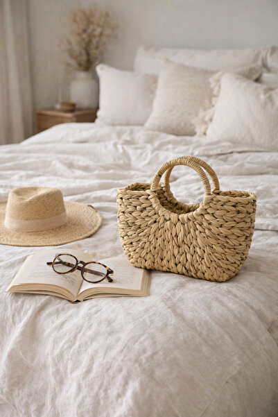 Evila Hasır Dekoratif Saklama Sepeti – Gerçek Hasır Çok Amaçlı Organizer Çant...