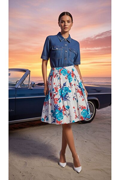 Gönülden Tasarım Floral Pleated Skirt Size 40