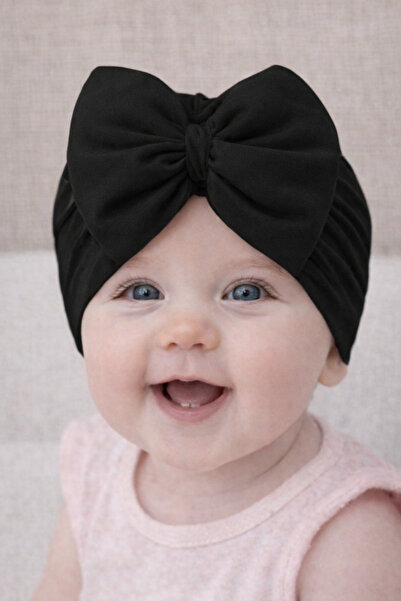 Merve Nayir Baby Girl Black Plain Bonnet Bandana Beanie – Cotton Baby Hair Ac...