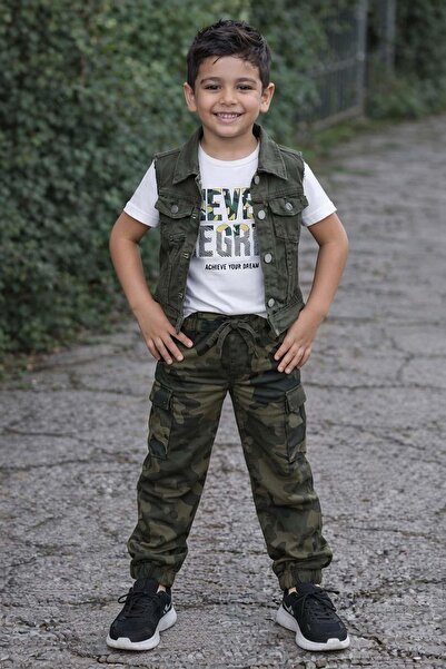 Riccotarz Boy's Sleeveless Jean Jacket Never Textile Detailed T-Shirt Checker...