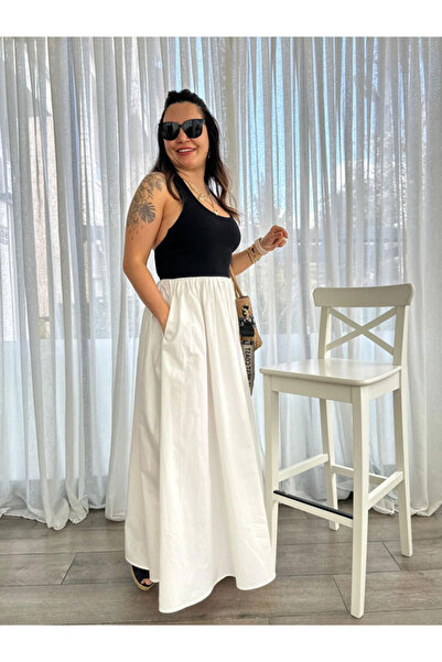 Burcu Özpıranga STYLE İKİ RENKLİ SİYAH BEYAZ ASKILI ELBİSE