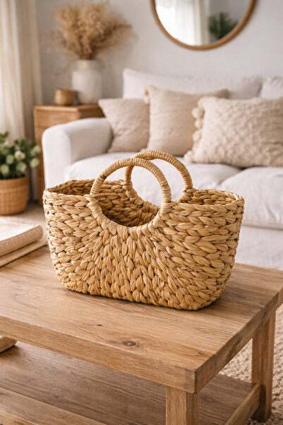 Evila Hasır Dekoratif Saklama Sepeti – Gerçek Hasır Çok Amaçlı Organizer Çant...