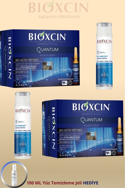 Bioxcin Quantum Serum 15X6 ml 2 Pcs + Aquathermal Shampoo 3000ml 2 Pcs + 100m...