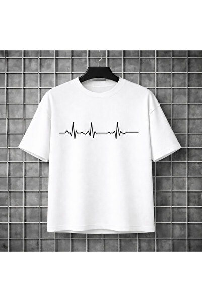 metsawear Pulse Line Printed Oversize T-Shirt 100% Cotton 20/1 Single Jersey ...