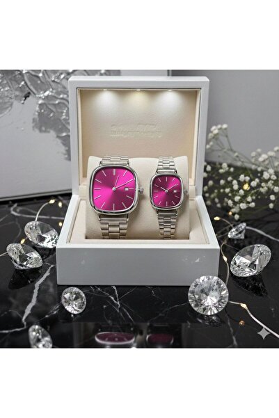 ÇENÇEN Pembe Kadran Gumus Kordon Yeni Sezon Özel Tasarım Takvimli Sevgili Çif...