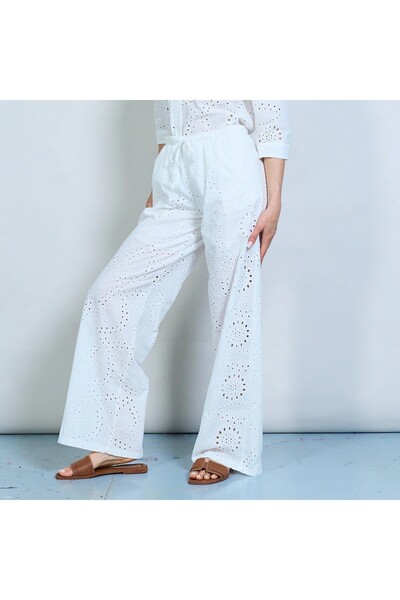 Doremi Women's white cotton shirt and pants set with split Cotton