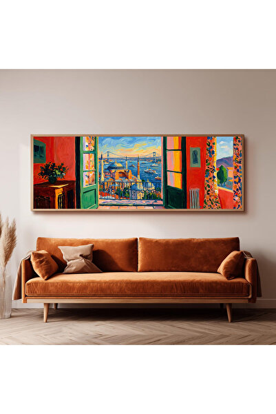 Dekorsiahome Ahşap Çerçeveli Panoramik Oturma Odası Salon Tablosu UZ0177