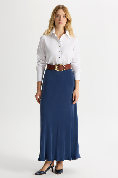 MISS DALIDA Verev Kesim Cupro Etek Navy