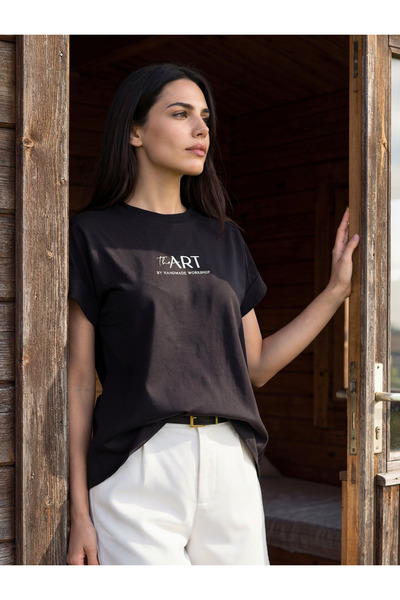 Amia&Co. Negru cu imprimeu supradimensionat Mânecă scurtă guler rotund Femei ...