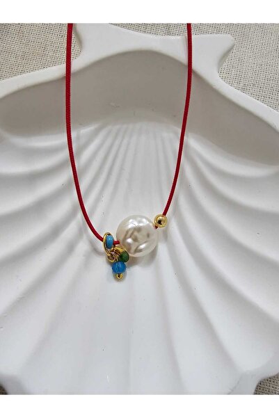 SİBEL AKSESUAR icni detay el emeği kırmızı ip kolye