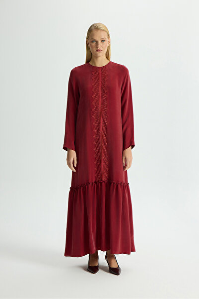 MISS DALIDA Önü Dantelli Cupro Elbise Cherry
