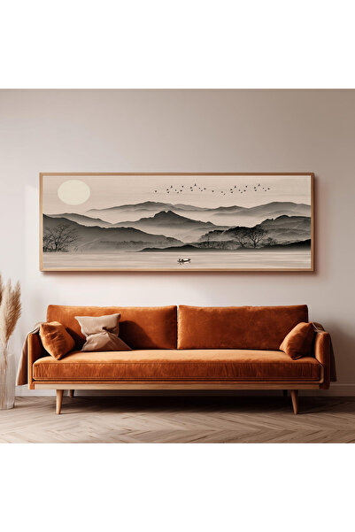 Dekorsiahome Ahşap Çerçeveli Panoramik Oturma Odası Salon Tablosu UZ0180
