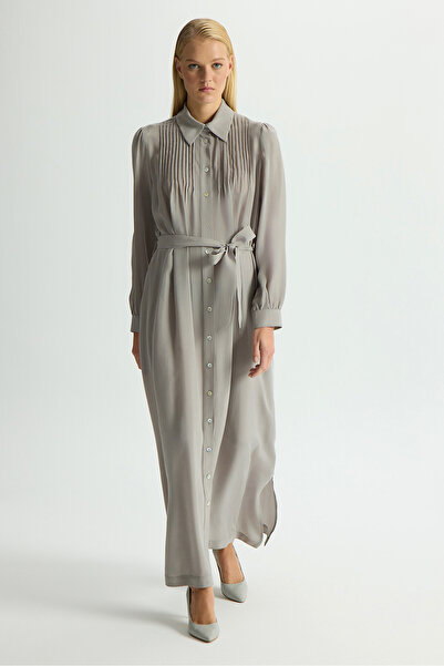 MISS DALIDA Nervür Detaylı Cupro Kap Gri