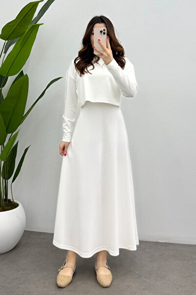 Bipantolon Costum din două piese pentru femei, ecru, cu bluză modal