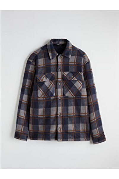 LC Waikiki Navy Blue Comfortable Fit Plaid Men's Shirt Jacket