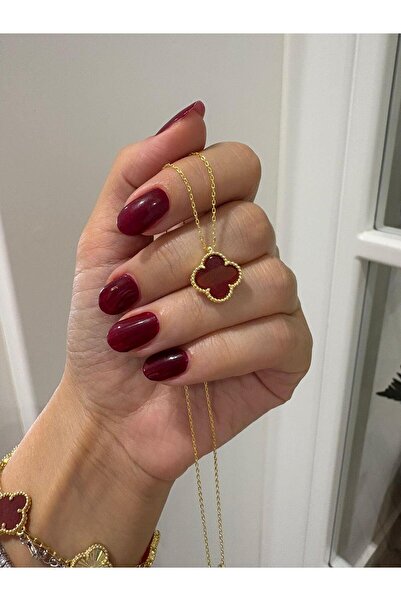 bestmysilver Kadın Gümüş Bordo Yonca Kolye
