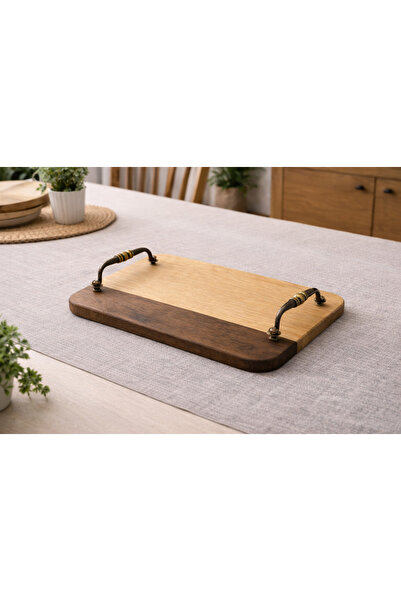 NeFizzDoğa Handmade Walnut & Oak Wood Presentation Tray |   Antique Brass Han...