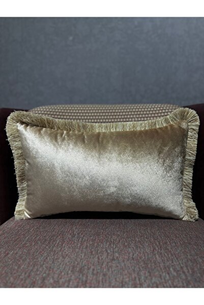 Fabricland Exclusive Ithal Atlas Vizon Renk Püsküllü Kırlent Kılıfı 30x50 cm