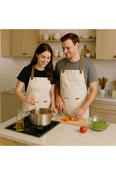 OEM Șorț de Bucătărie Bej cu Buzunare „Kitchen Chef”, 55 x 75 cm