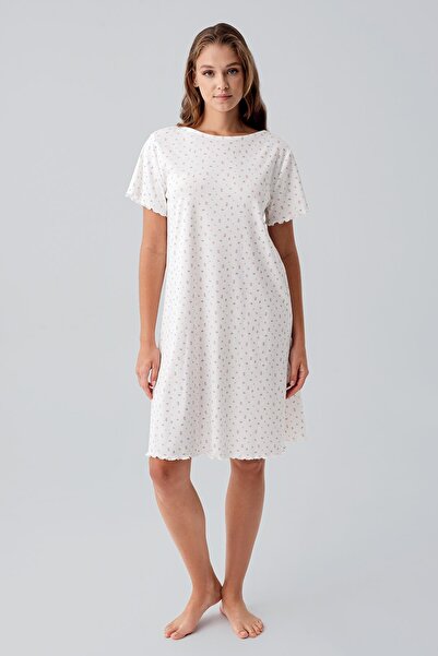 Artış Cămașă de noapte din bumbac elastic, cu mâneci scurte și imprimeu floral