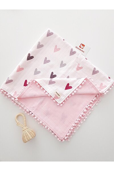 ilkimbebe بطانية أطفال من الموسلين بطبقة مزدوجة على شكل قلب مقاس 85x90