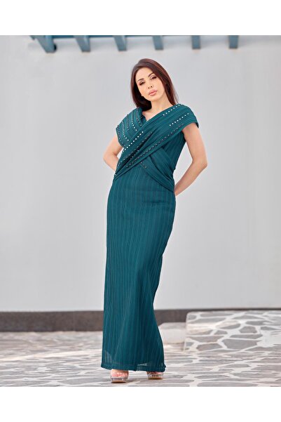 Opera Fashion Turquoise evening dress adorned with elegant crystals